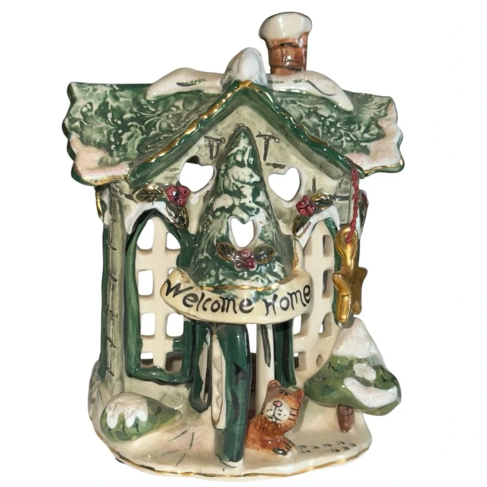 Blue Sky Clayworks Christmas House‎ Tealight Holder Welcome Home Cottage